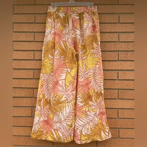 New Tahari Wide Leg Palm Tree Leaf Fern 100% Washable Linen Pants Trousers - Picture 4 of 13